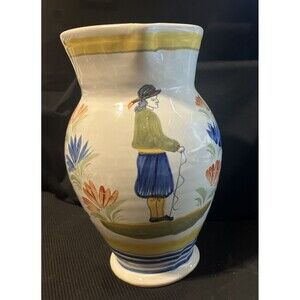 Vintage 1982 Henriot Quimper French Faience 9.5" Pitcher - Petit Breton Man
